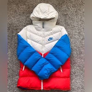 Nike red, white, and blue puffer jacket